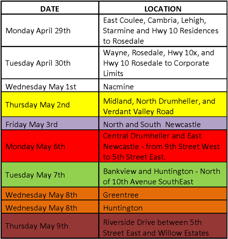 The Town of Drumheller Annual Spring Clean Up Pickup Dates 2019